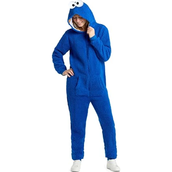 Konjac Sponge Krümelmonster Onesie (XXL), Kapuzenoverall mit Seitentaschen und 3D-Augen, weich und anschmiegsam – Bild 5