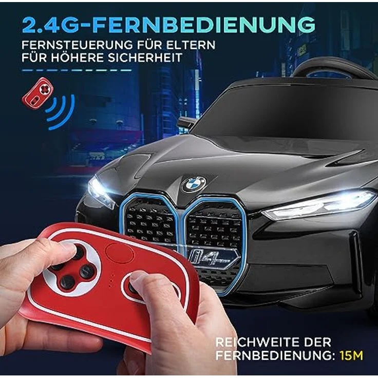 HOMCOM Elektro-Kinderauto Kinder Elektroauto, Elektrisches Kinderfahrzeug mit Scheinwerfer, 30 kg Belastbarkeit, Fernbedienung, Schwarz – Bild 4