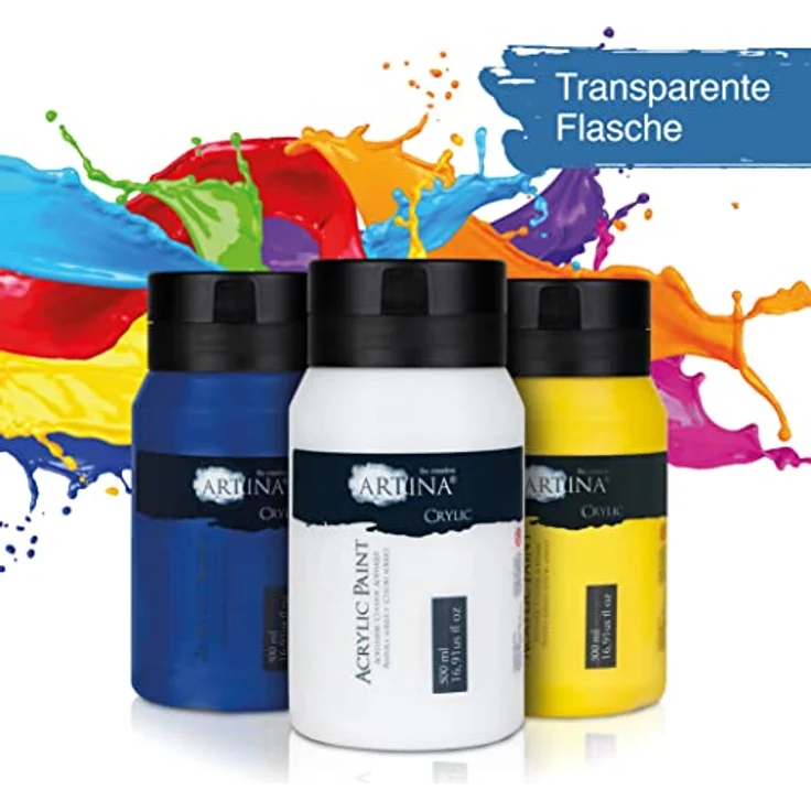 Artina 6er Acrylfarben Set 500ml – Wasserbasierte, schnelltrocknende Malfarbe mit hoher Pigmentierung, deckend und wasserfest, Profi Künstlerfarben Set – Bild 5