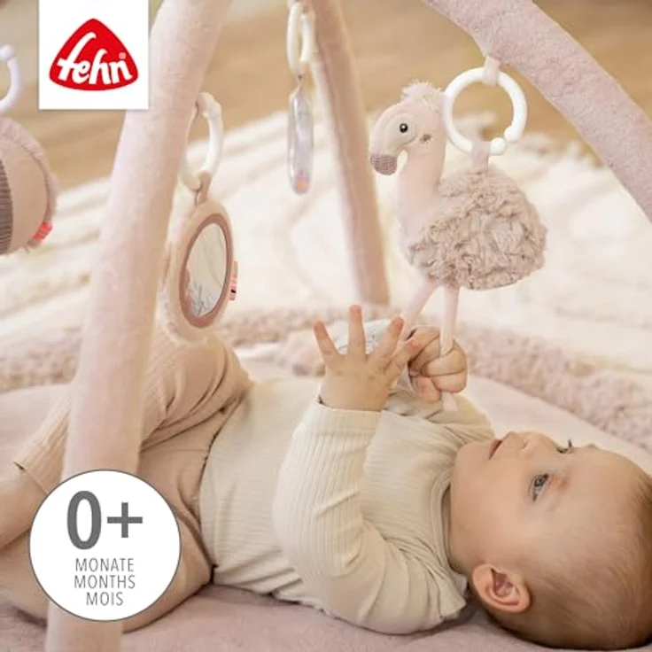 Fehn Spielbogen Flamingo, 3-D-Activity-Decke mit 5 abnehmbaren Spielzeugen zur Förderung von Tastsinn und Motorik, pink – Bild 4