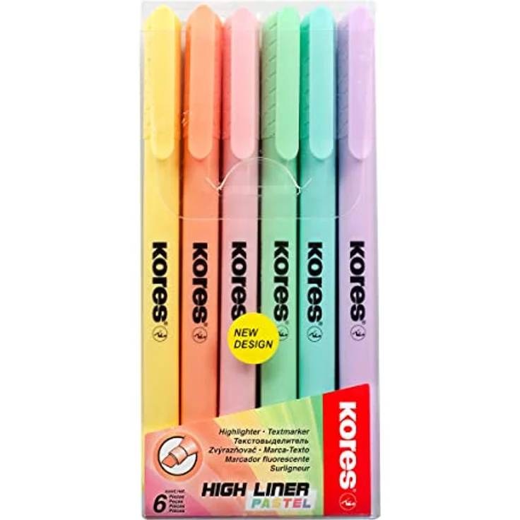 Kores - High Liner: Dünne Pastell Textmarker-Stifte, Keilspitze und Wasserbasierte Tinte, Schul- und Bürobedarf, Set aus 6 Sortierten Farben, Mehrfarbig – Bild 1