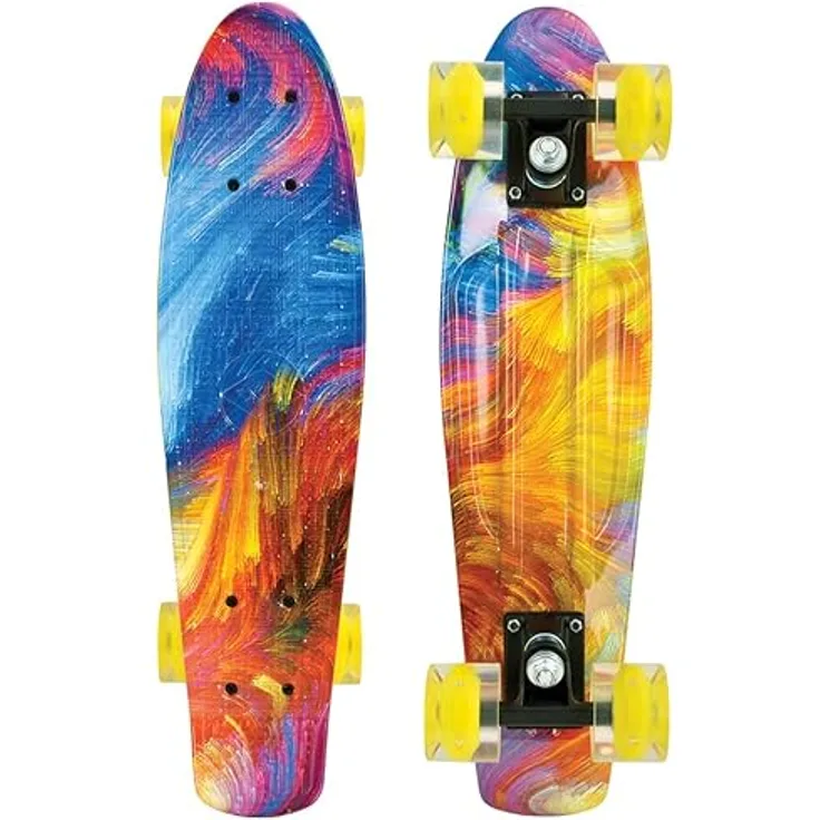 Schildkröt® Retro Skateboard Free Spirit, Premium Beach Board mit coolem Deckdesign, leuchtende LED Rollen, Design: Hurricane, 510783