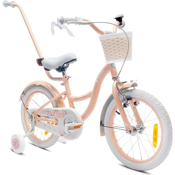 Sun Baby Mädchenfahrrad Flower Bike 16 Zoll, abnehmbare Schubstange, Kinderfahrrad für Mädchen 2-6 Jahre (Aprikose) – Bild 1