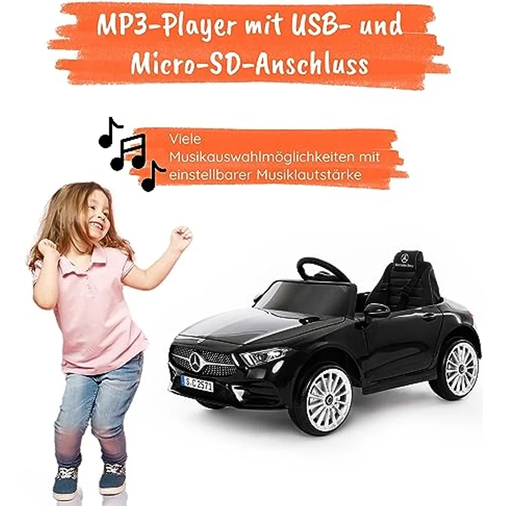 Babycar Kinder Elektroauto Mercedes CLS 350 AMG (Schwarz) 12V Akku, Ledersitze, Fernbedienung, MP3 – Bild 3