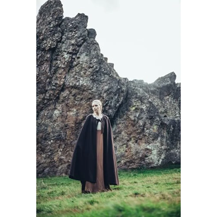 Leonardo Carbone Unisex Mittelalter Umhang ohne Kapuze Kuno - Braun, Hochwertiges Wollgemisch, Wasserabweisend, Robust, 131 cm Länge, 231 cm Stoffweite – Bild 5