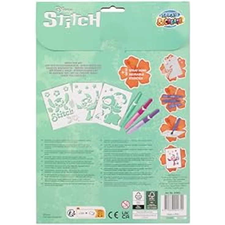 Canenco Kreativset Disney Stitch, Sprühstifte Set mit 3 Farben und wiederverwendbaren Schablonen – Bild 4