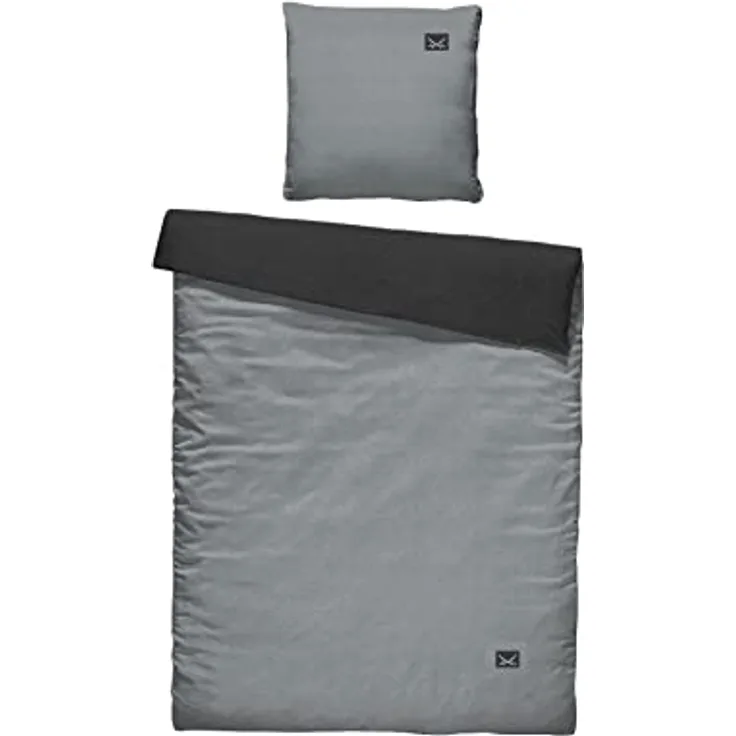 Sansibar Jersey Melange Wendebettwäsche Anthrazit/Silber Doubleface Set 2 teilig 100% Baumwolle 135x200 cm 80x80 cm