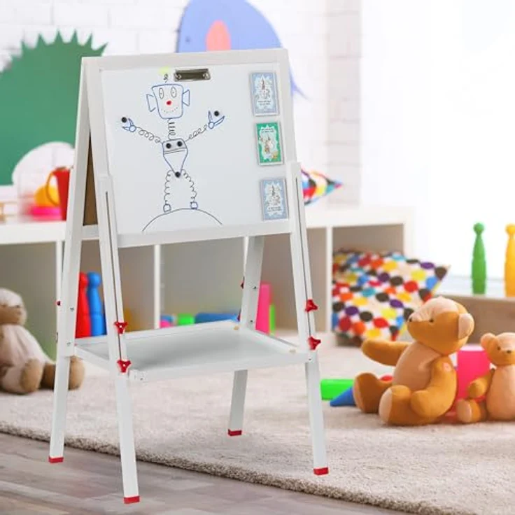 Relaxdays Kinderstandtafel, Höhenverstellbare Maltafel mit Whiteboard und Kreidetafel, für kreatives Spielen und Lernen – Bild 2
