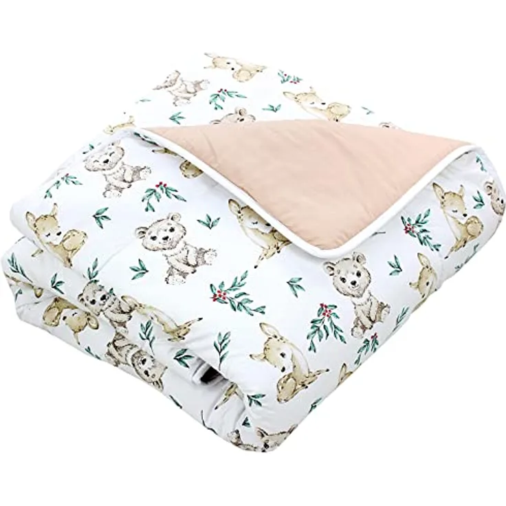 TupTam Krabbeldecke für Baby 120x120 cm - Gepolsterte Baumwollspieldecke OEKO-TEX, weich & hautfreundlich, Farbe: Rehlein/Bären/Beige