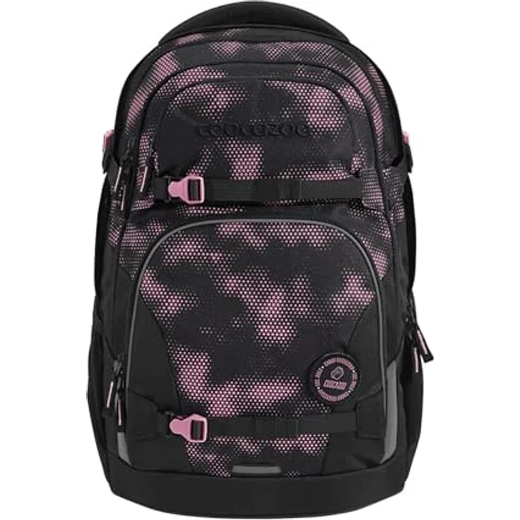 Coocazoo Schulrucksack-Set Porter „Pink Illusion“, ergonomischer 35L Tornister mit Brust- & Hüftgurt, inkl. Edelstahl-Trinkflasche und Colour UP-Set, schwarz-rosa – Bild 2