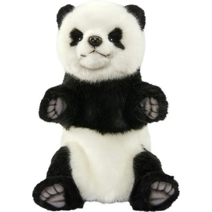 Hansa Creation Kuscheltier Handpuppe Panda, handgefertigt mit recycelter Füllung, 30 cm