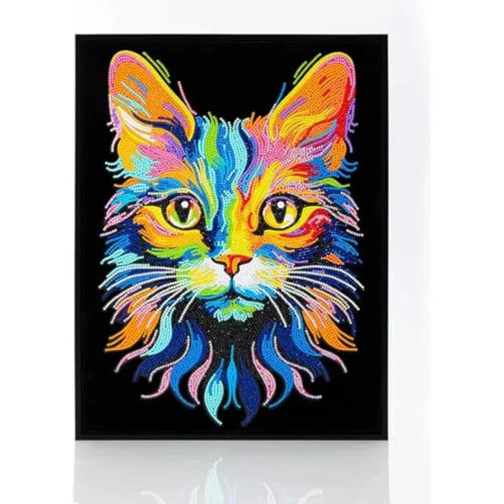 Diamond Dotz Kreativset Diamond Painting Neon Katze, hochwertige Strasssteine mit 13-Facettenschliff und Neonfarben auf schwarz beflocktem Hintergrund – Bild 3