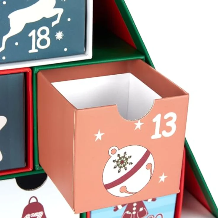 BRUBAKER Adventskalender zum Befüllen - Tannenbaum 2024 - Sweet Christmas - DIY Weihnachtskalender mit 24 Türchen - 51 cm aus Pappe - Grün Bunt – Bild 5