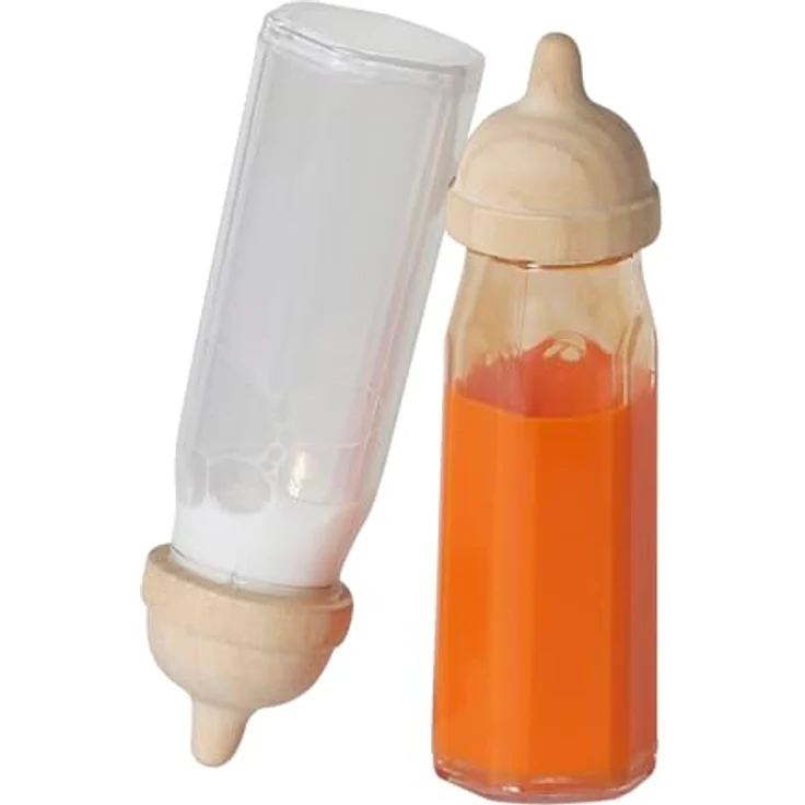 Vertbaudet 2er-Set Puppen-Babyflaschen, aus Holz FSC® Natur, Milchflasche und Saftflasche, ab 10 Monaten – Bild 2