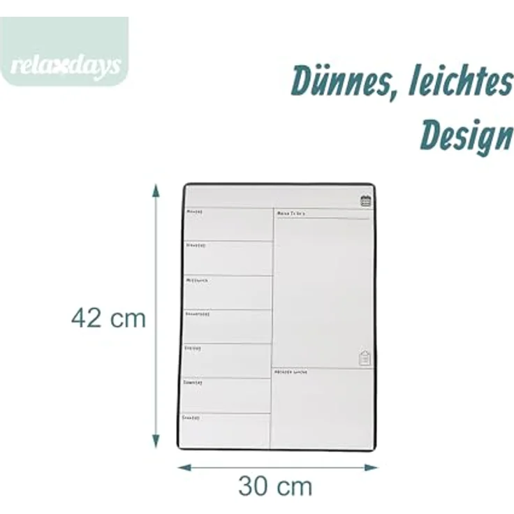 relaxdays Memoboard Speiseplan Wochenplaner magnetisch, Schwarz, abwischbares Whiteboard mit 4 Markern für Essensplanung und Aufgabenorganisation, 42 x 30 cm – Bild 4