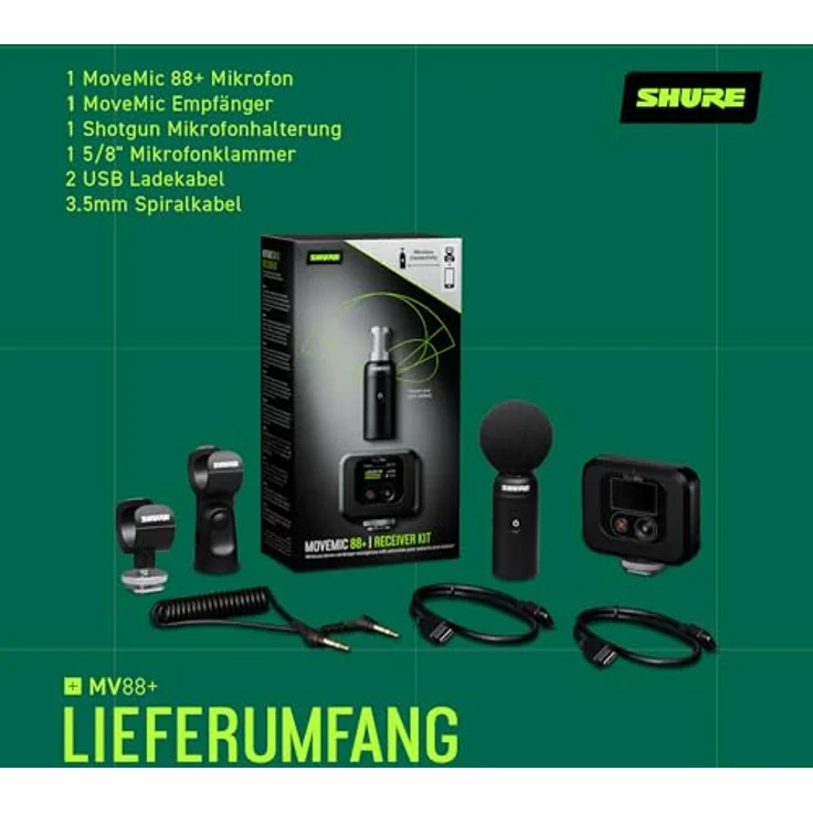 Shure MoveMic 88+ Drahtloses Mikrofonset, professioneller Audio-Recorder für Film-/Feld-Aufnahmen, Stereo-Mikro mit 4 Richtcharakteristiken, kompatibel mit iOS/Android über Motiv App – Bild 2