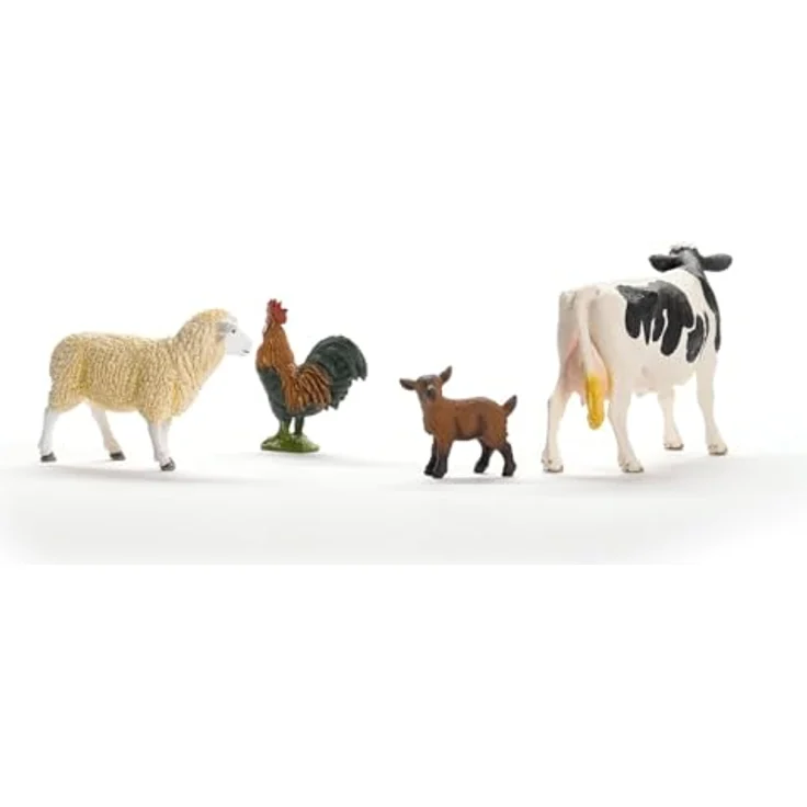 Schleich Farm World Starter-Set Bauernhof, enthaltene Tiere: Holstein Kuh, Hahn, Schaf und Zicklein, naturgetreu gestaltet – Bild 7