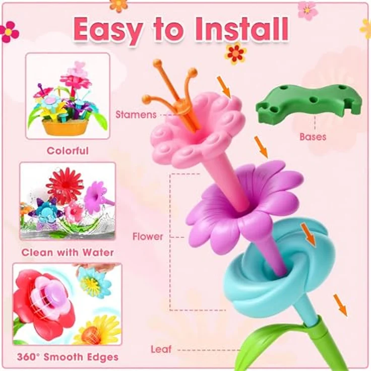 Fivejoy Blumengarten Spielzeug Für Mädchen, DIY Bouquet Set Mit Rosa Box Draußen & Drinnen Spielzeug Geschenk Für 3-6 Jährige Mädchen, Kunst Blumenarrangement Spielzeug - Preisvergleich – Bild 3
