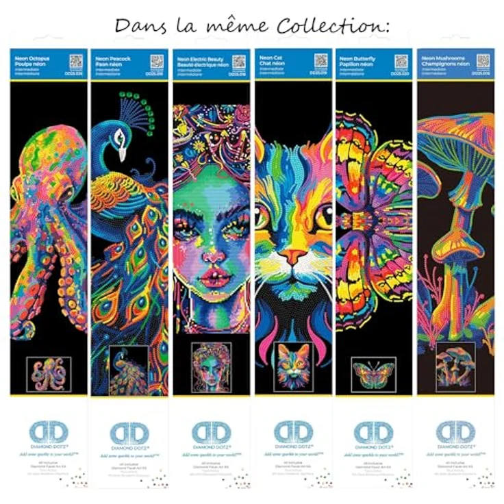 Diamond Dotz Kreativset Diamond Painting Neon Katze, hochwertige Strasssteine mit 13-Facettenschliff und Neonfarben auf schwarz beflocktem Hintergrund – Bild 9