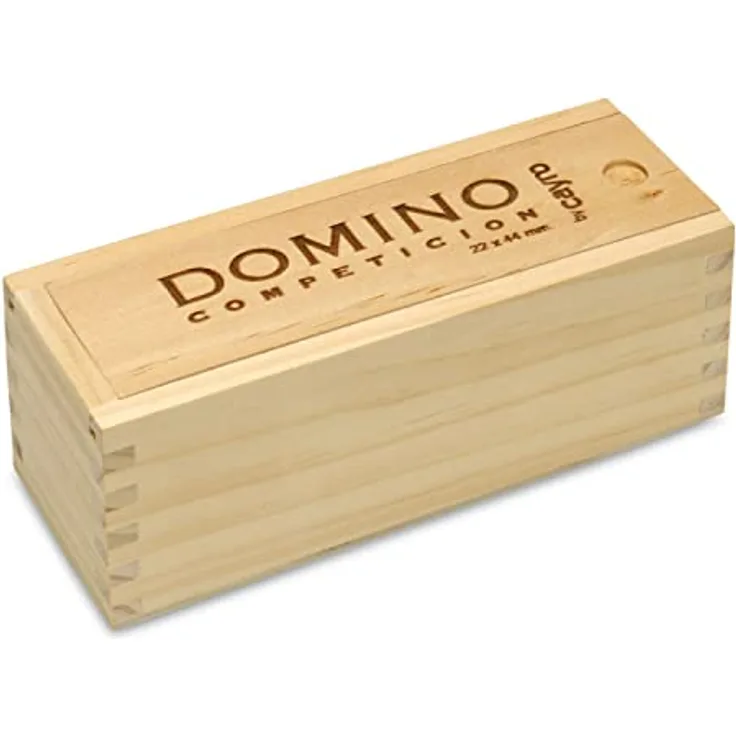 Cayro Domino Competicion, Legespiel mit Holzkiste und goldenen Mitteldetails, für 2-4 Spieler, geeignet für Kinder und Erwachsene