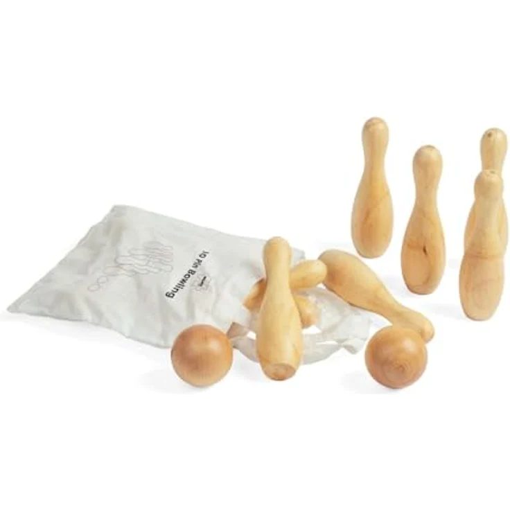 Bigjigs Toys Bowling-Set, 12-teiliges Holzkegelspiel mit 10 Pins und 2 Bällen, umweltfreundliches Gartenset für Kinder ab 2 Jahren – Bild 3