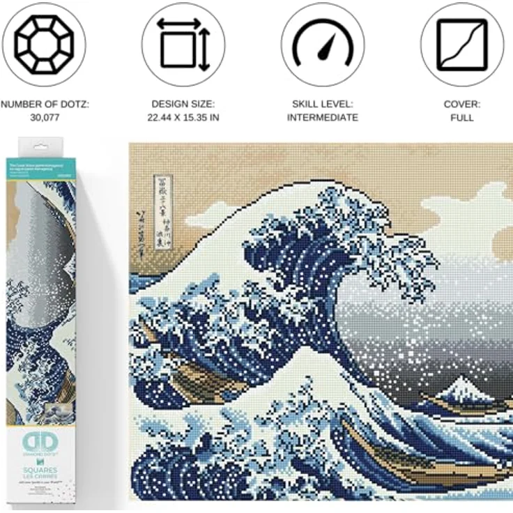 DIAMOND DOTZ 2592467 Original 5D Diamond Painting Squares Set, Welle vor Kanagawa, mit quadratischen Glitzersteinen, 57 x 39 cm, für Erwachsene und Kinder ab 12 Jahren, Intermediate, Silk-Touch-Finish – Bild 2