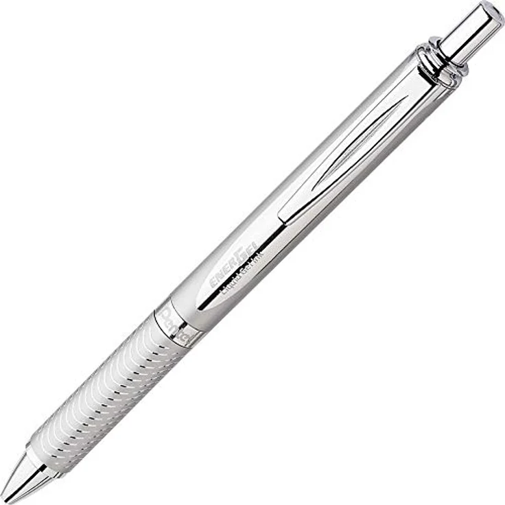 Pentel BL407-A EnerGel Liquid Gel-Tintenroller Sterling mit Druckmechanik, silberfarbenes Metallgehäuse, 0,7 mm Kugeldurchmesser = 0,35 mm Strichstärke, Schreibfarbe schwarz 1 Stück (1er Pack) – Bild 2