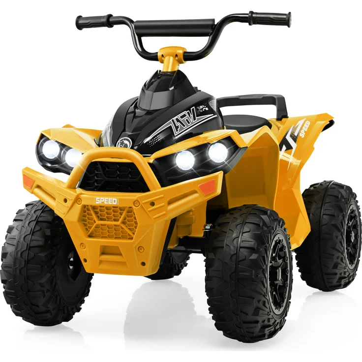 Dreamade Kinder Elektro-ATV, batteriebetriebenes Fahrzeug mit LED-Lichtern, 2 Geschwindigkeiten, Hupe, Musik, breitem Sitz, ab 3 Jahren, bis 35kg, Gelb.