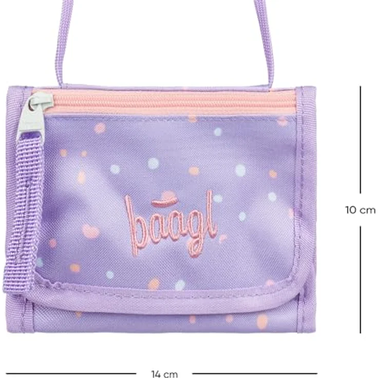 Baagl Brustbeutel Kinder, Mini Geldbörse für Jungen aus strapazierfähigem Polyester, 14,5 x 8,5 cm, mit Münzfach und Kordelträger, Lieblingstiere Design – Bild 5