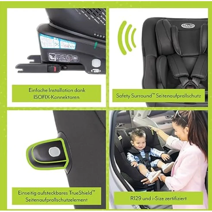Graco Turn2Me™ i-Size R129 Autokindersitz, 360° Drehmechanismus, ISOFIX, TrueShield™ Seitenaufprallschutz – Bild 3