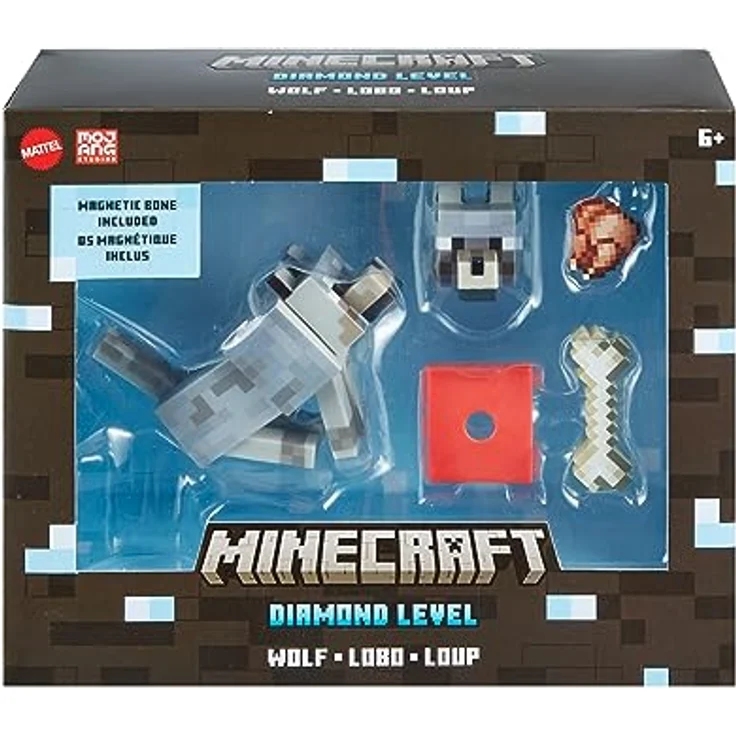 MINECRAFT Diamond Collection - Wolf Actionfigur mit beweglichen Gelenken und individuell gefertigtem Zubehör, für Sammler und Fans der einzigartigen Pixelwelt, ca. 14 cm groß, HLN41 - Preisvergleich – Bild 5