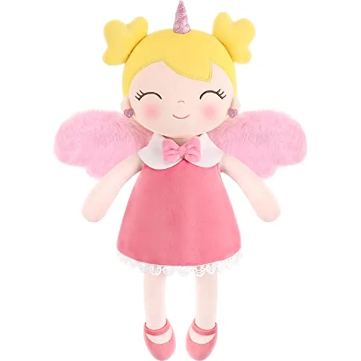 GAGAKU Weiche Stoffpuppe 40cm Einhorn Schutzengel, Kuschelpuppe aus umweltfreundlichem Material, rosa, für Kinder von 3-5 Jahren, Maschinenwaschbar