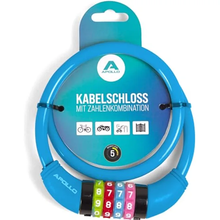 Apollo Kabelschloss / Zahlenschloss 650mm, sicheres Zahlenschloss für Kinderfahrräder, Blau