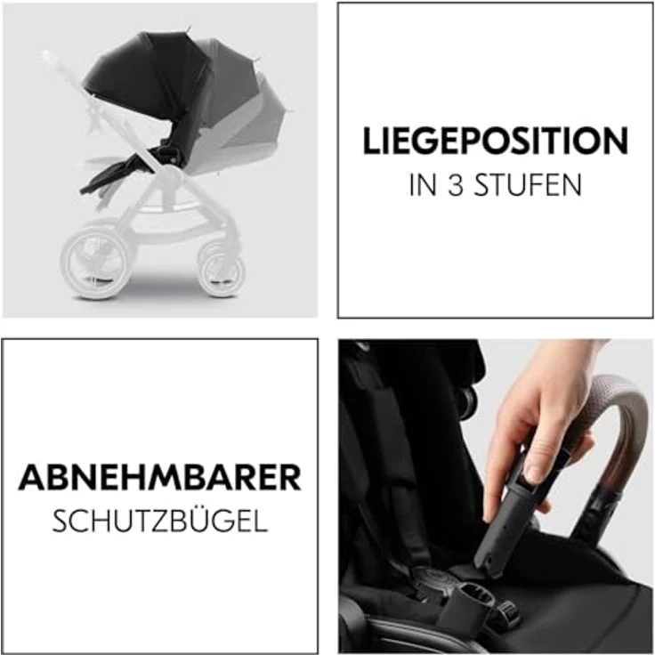 Hauck Kombikinderwagen Comfort N Care Set, Schwarz, mit 5-Punkte-Gurt, abklappbarer Fußstütze, Federung und abnehmbarer Verdeckung – Bild 5