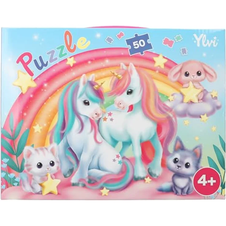 Depesche 13204 Ylvi - Puzzle 50 Teile, detailreiches Einhorn Motiv, ca. 58 x 40 cm, Karton-Koffer mit Tragegriff – Bild 1