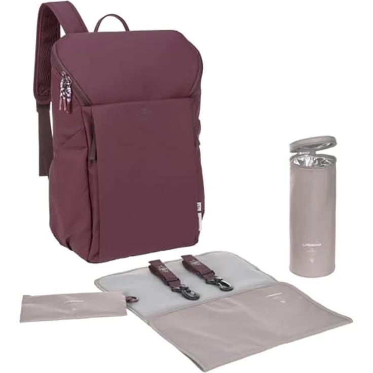 LÄSSIG Slender Up Backpack, Baby Wickelrucksack mit Wickelunterlage, Flaschenhalter und Kinderwagenbefestigung, deep red – Bild 1