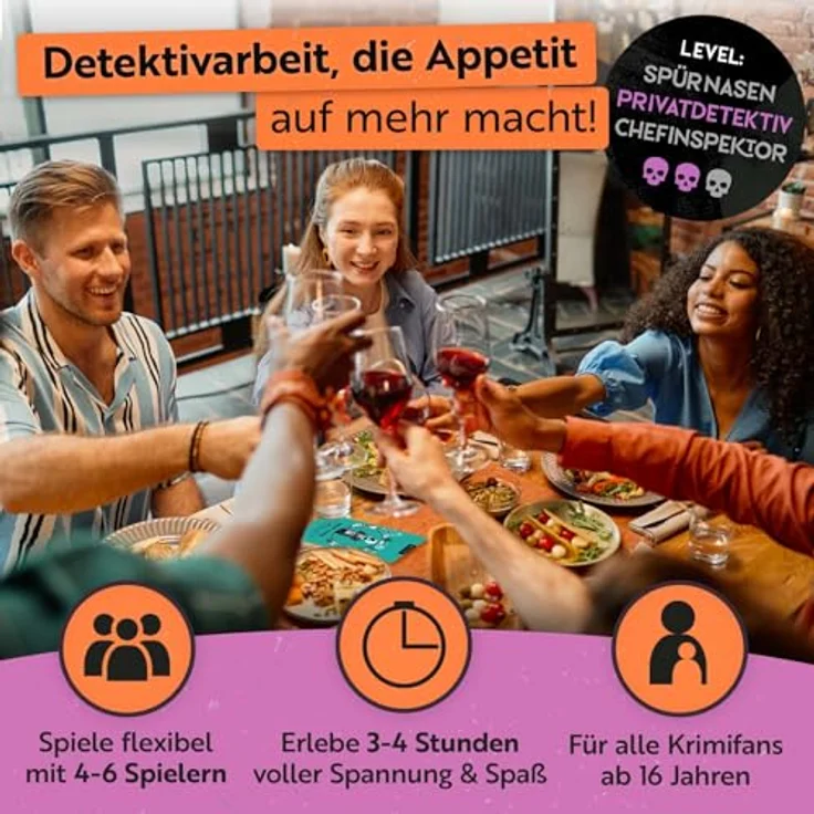 Gourmet Criminelle® Krimidinner für zuhause, Mordfall Maskenmord am Eiffelturm, für 4-6 Spieler ab 16 Jahren, spannendes Krimi Dinner Spiel mit digitalen Einladungen und Rezepten – Bild 2
