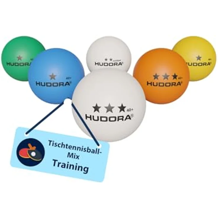 HUDORA Tischtennisball-Mix - 20 Stück - zelluloidfreie robuste Tischtennisbälle in verschiedenen Farben für Beerpong & Ping Pong - 6 weiße, 4 orange, 4 weiße Outdoor-Bälle, 2 blaue, 2 grüne, 2 gelbe Ein-Sterne Bälle – Bild 1