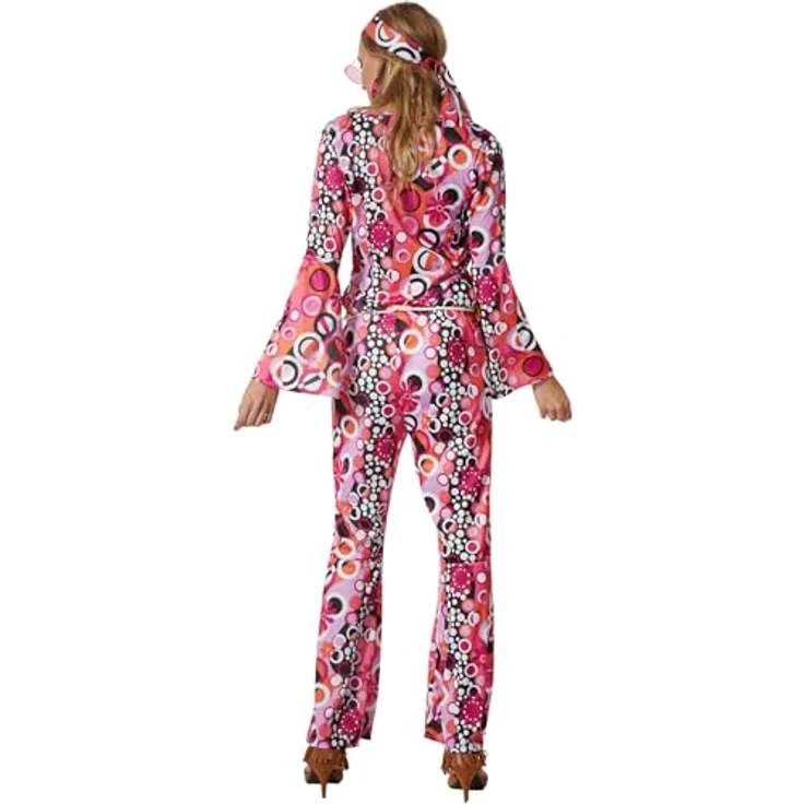 dressforfun Hippie Kostüm Set, 60er Jahre Kostüm, Kostüm Disco Damen, 70er Mode Damen, Hippie Frau, Flower Power, M - bunt – Bild 2
