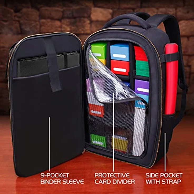 ENHANCE MTG Rucksack – TCG-Rucksack für Deckboxen, gesleevte Karten, Spielmatten, MTG-Zubehör – anpassbare Kartenorganisation mit integriertem Card Defender Screen (Schwarz) – Bild 2