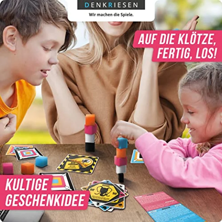 DENKRIESEN - RANKLOTZEN - „Auf die Klötze, fertig, los!“ | ab 2 Spieler | Familienspiel | Spiel aus Holz | Geschenkidee (4 Spieler Edition) – Bild 5