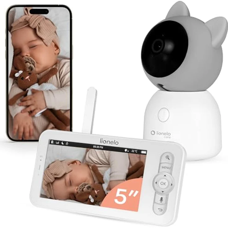 Lionelo Babyline 9.2 AI, Babyphone mit 2K Kamera & 5″ Monitor, Dual-Band-WLAN, KI-Erkennung von Weinen, Bewegungstracking, Temperatur- & Feuchtigkeitssensor, Nachtsicht, App-Steuerung – Bild 1