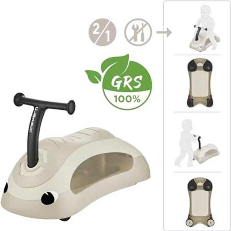Globber WALK N' ROLL 2in1 ECO, Lauflernwagen & Rutschauto aus nachhaltigem Kunststoff mit Strohfasern, umbaubar, kokos weiß – Bild 2
