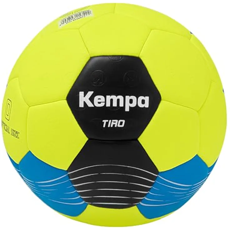 Kempa Tiro Handball, Handball für Kinder in Fluo Gelb/Kempablau, Gewicht reduziert, softes Obermaterial, optimale Kontrolle, Größe 0