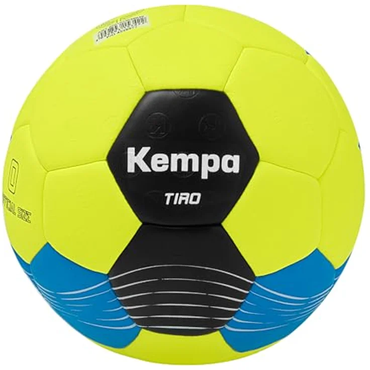 Kempa Tiro Handball, Handball für Kinder in Fluo Gelb/Kempablau, Gewicht reduziert, softes Obermaterial, optimale Kontrolle, Größe 0 – Bild 1