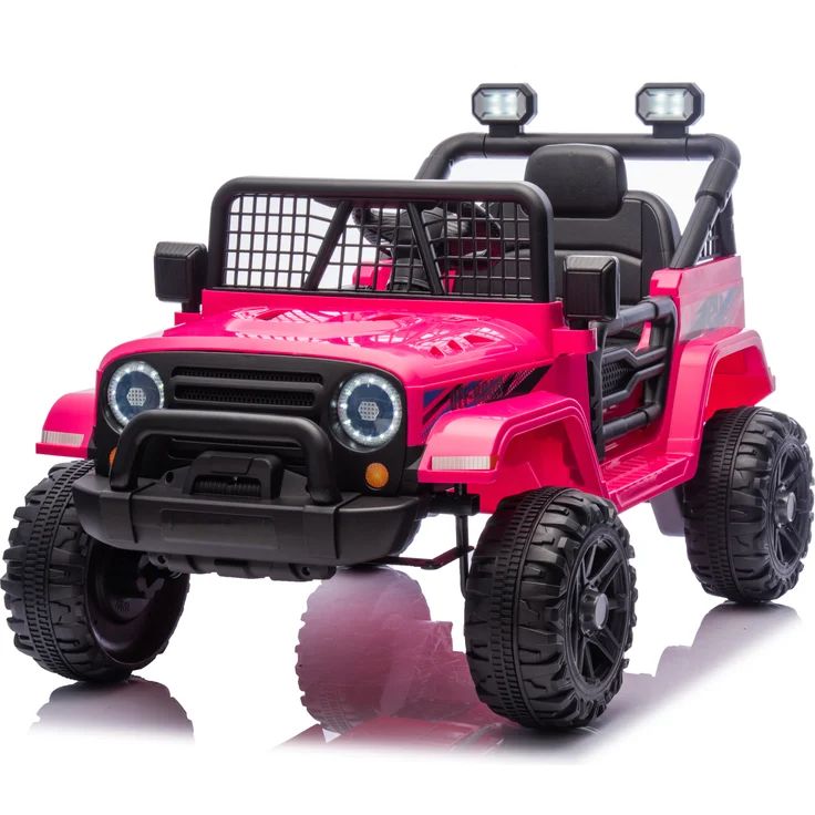 FCH Elektroauto für Kinder, RosaRot, mit 2,4-GHz-Fernbedienung, LED-Licht, Musik und USB, 12-V-Doppelantrieb
