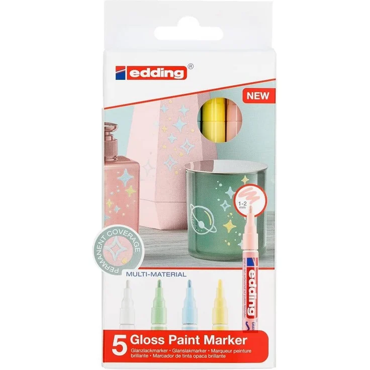 edding Lackmarker edding 751 Glanzlackmarker pastell (5er Set) - Permanent, wasserfest, 1-2 mm Strichbreite