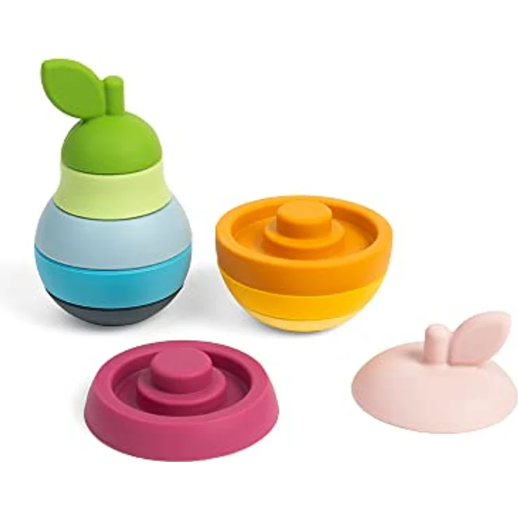 Bigjigs Wooden Stackable Apple and Pear, 5-teiliges Babyspielzeug aus Silikon zum Stapeln und Beißen – Bild 7