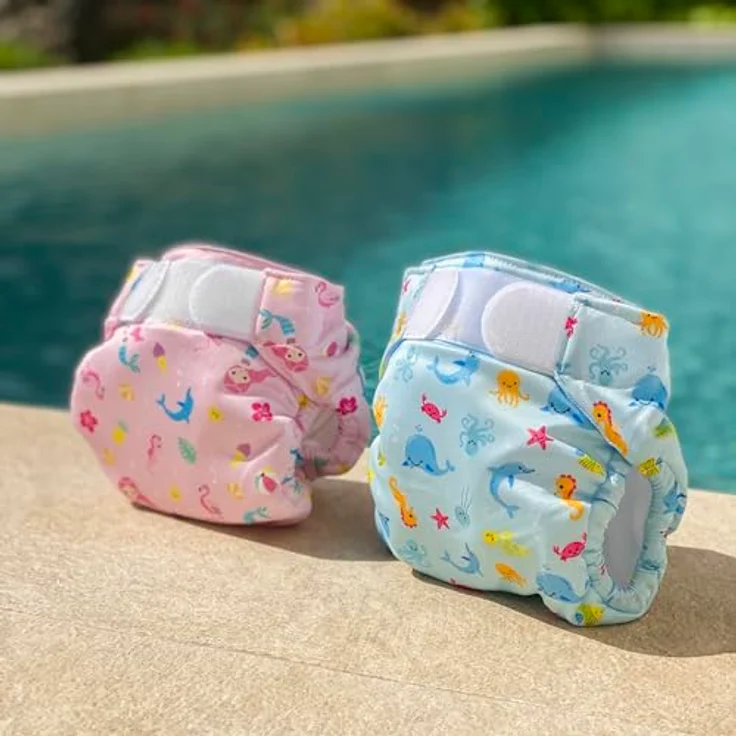 FREDS SWIM ACADEMY Wiederverwendbare Schwimmwindel - Swim Nappy mit Klettverschluss, Baby-Schwimmhose aus weichem Material, verstellbar, blau, Größe 2 – Bild 2