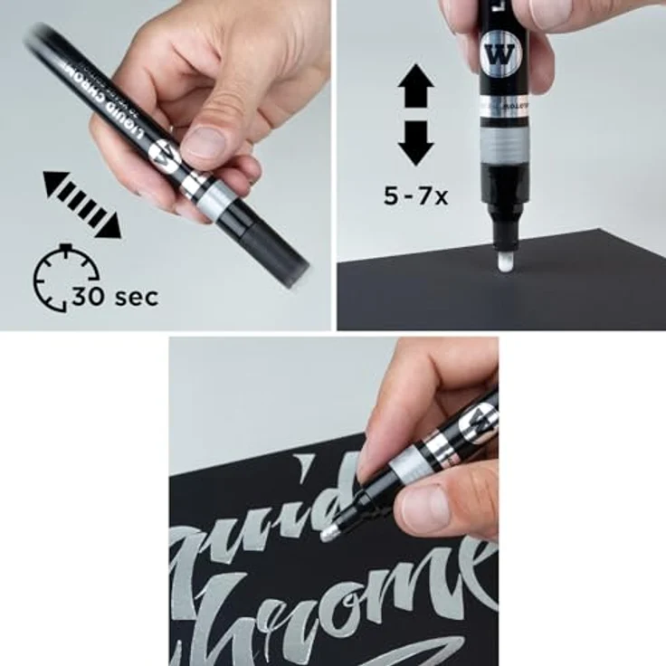 Molotow Liquid Chrome Marker 3er Set (Strichbreiten 1,0 , 2,0 und 4,0mm, Spezialtinte mit echtem Spiegeleffekt für Modellbau, Graffiti & Hobby) chrom – Bild 4